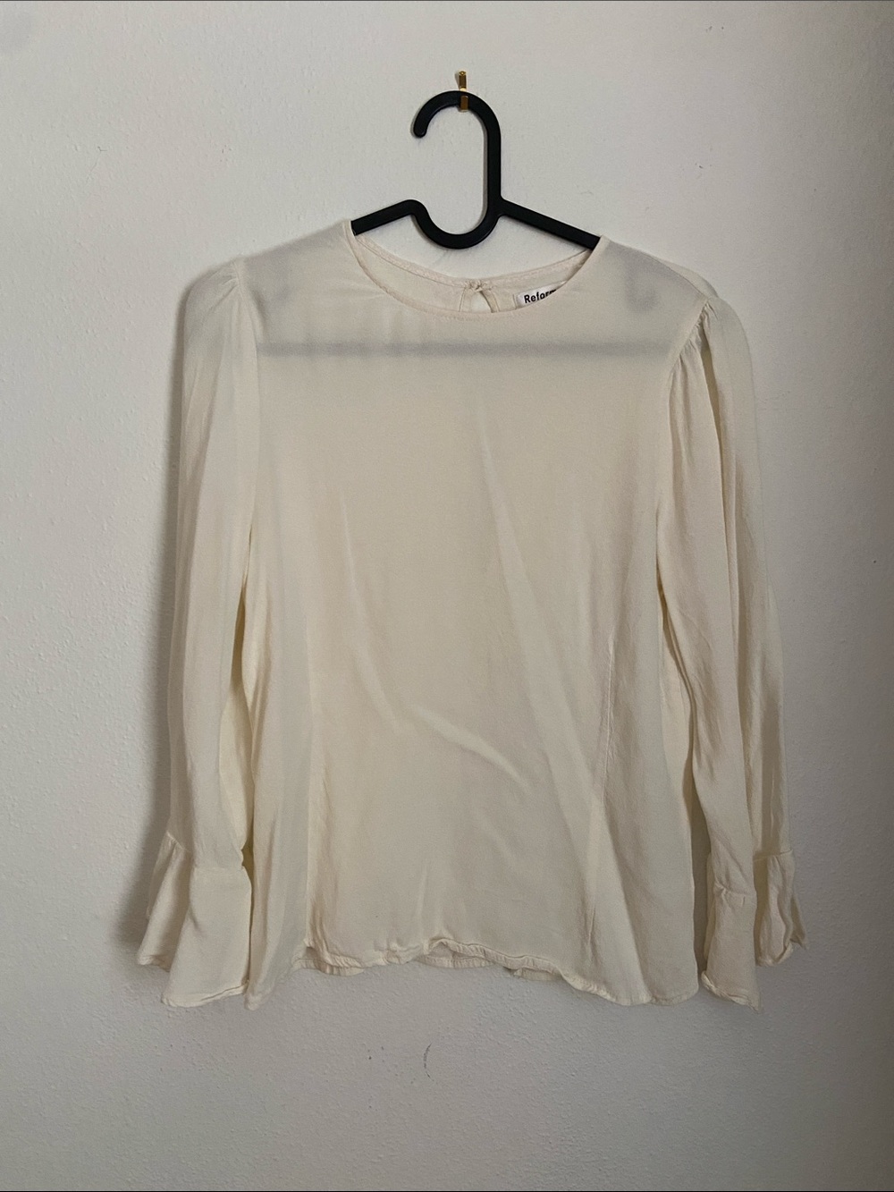 Reformation Cream Long-Sleeve Puff Shoulder Blouse